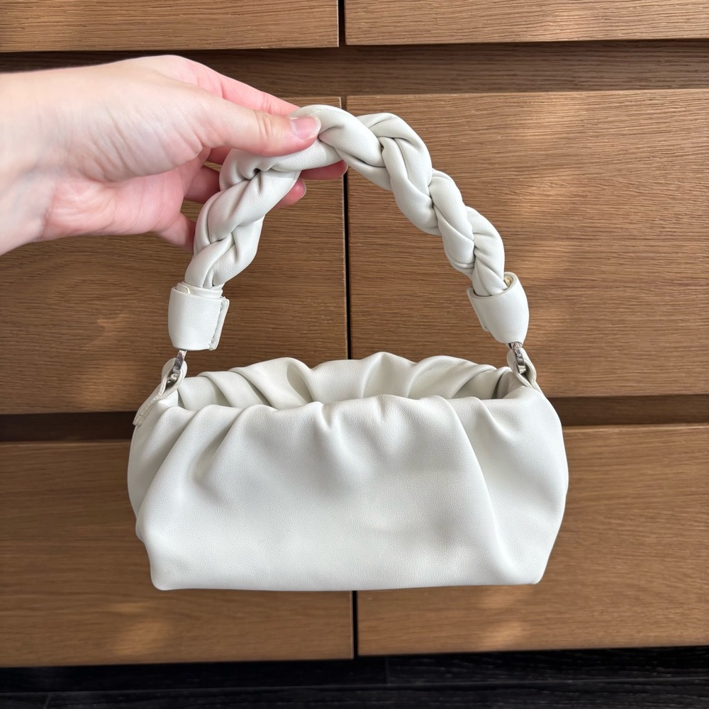 Mango White Braided Handle Faux Leather Mini Bag